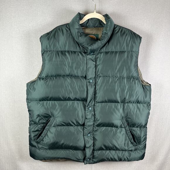 Cabela's Warm Vest Goose Down Mens Size XL Tall Puffer Green Snaps Nylon Great! - Picture 1 of 9